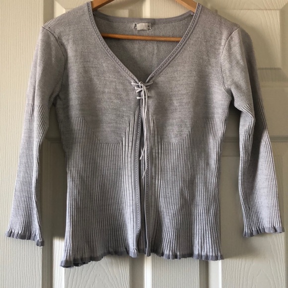 AK Collection Grey Cardigan Ruffled Sleeves & Hem - Picture 1 of 6